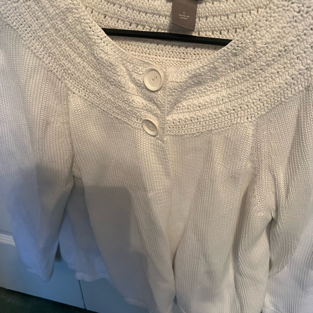White Knit Cardigan with Button Detail Ann